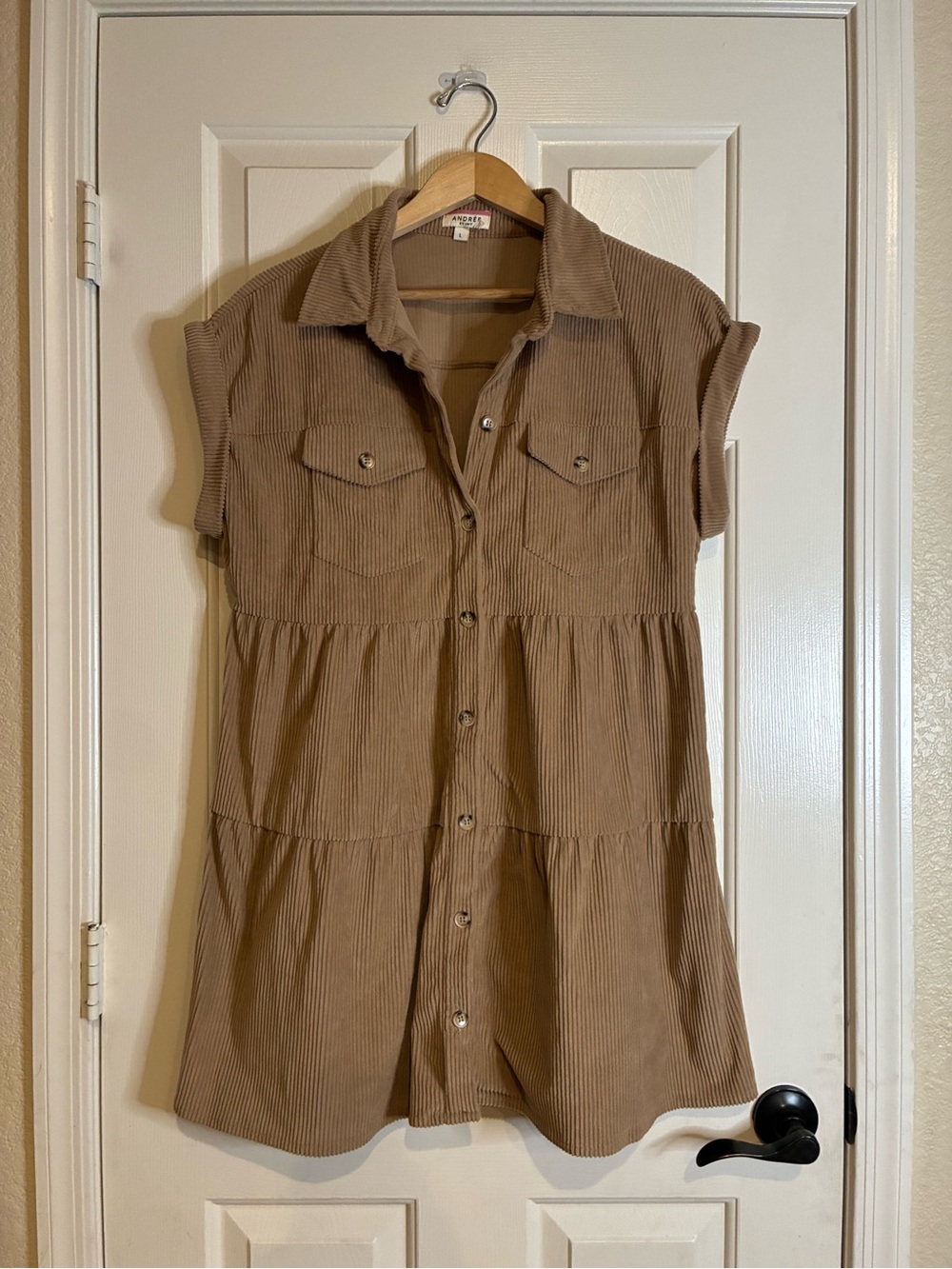 ANDREE BY UNIT Brown Corduroy Button-Front Tunic Dress